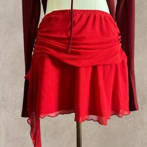 Vintage Refuge Y2K Red Mesh Sparkly Mini Skirt